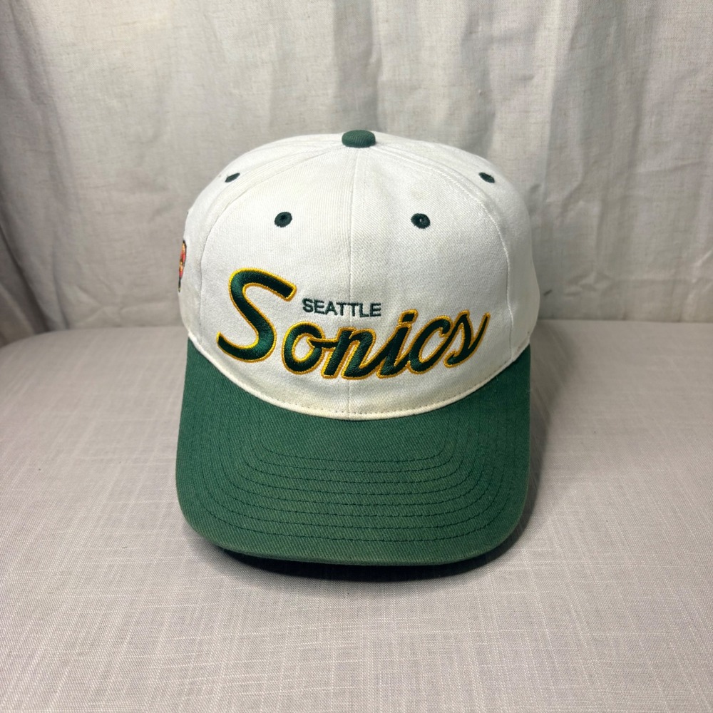 Mitchell & Ness Seattle Sonics Snapback Hat White Green NBA Hardwood Classics